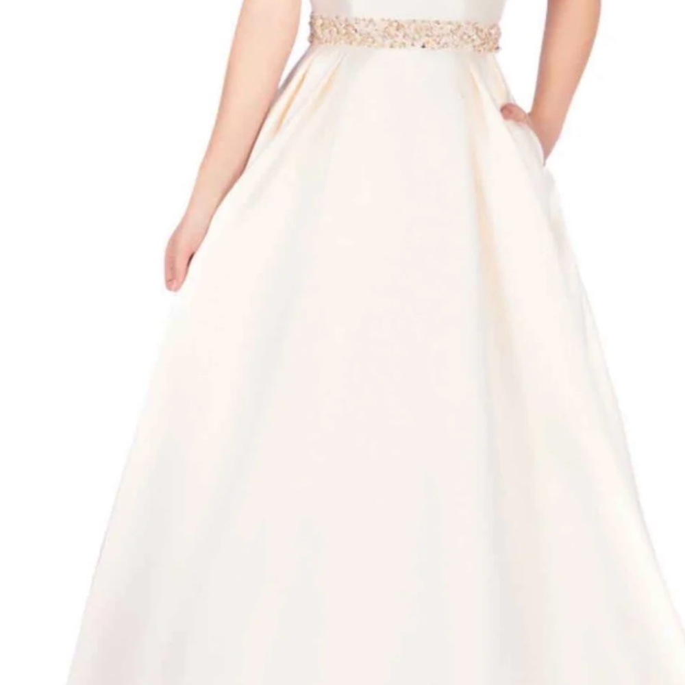 Mac Duggal Cream and Gold Strapless A-line Wedding Gown